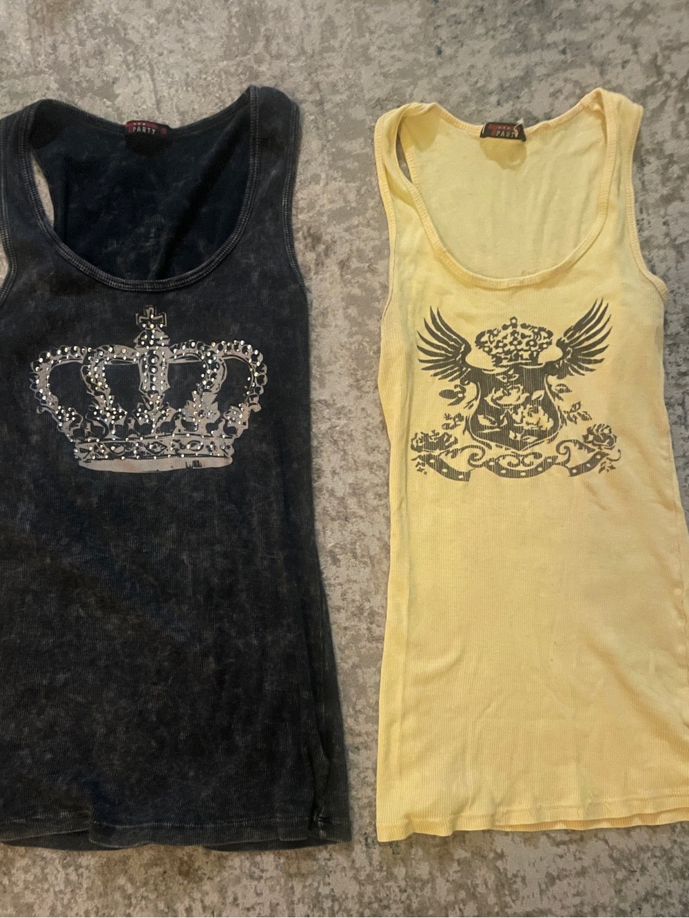 T Party Fashion Black Studded Crown Tank & Yellow Crest Graphic Tank